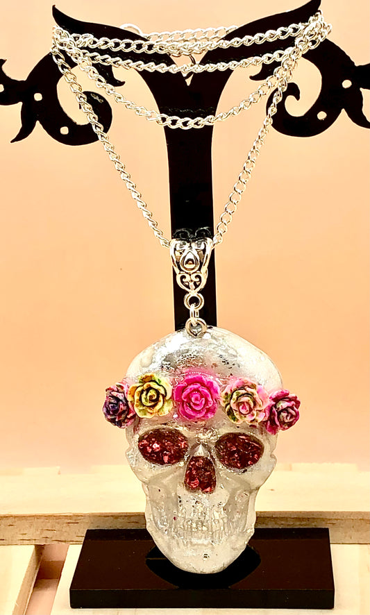 Sugar Skull Necklace- Pearl